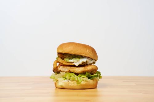 Burger with lettuce and bbq chicken